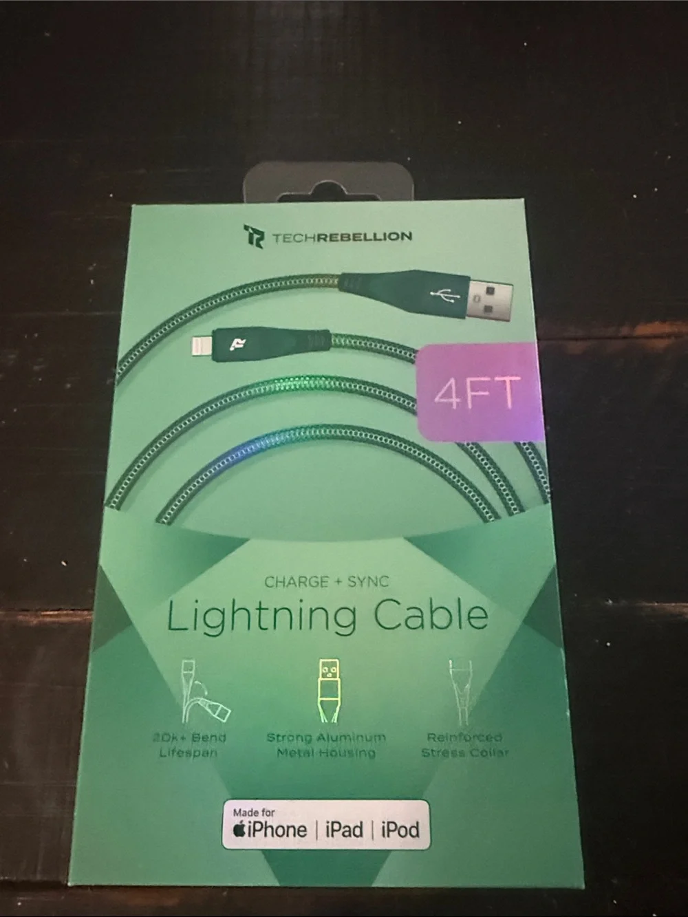 Rebellion Green Braided Lightning Cable for iPhone iPad iPod